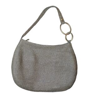 Eric Javits New York Black & Tan Woven Zipper Top Bronze Link Boho Bag Vintage